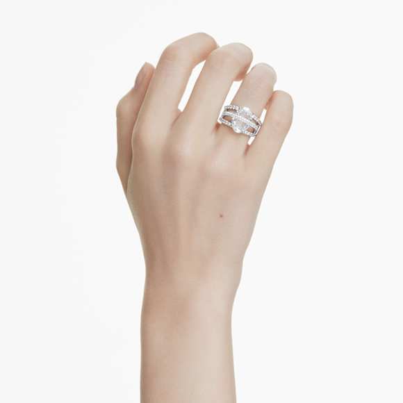 Hyperbola cocktail ring, Mixed cuts, White, Rhodium plated - Swarovski, 5698475