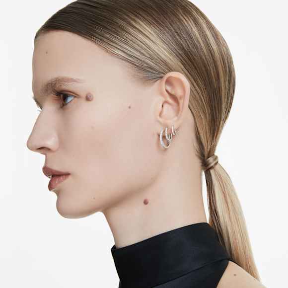 Eternity hoop earrings, Lab-grown diamonds 0.1 ct tw, Round shape, Small, 14K white gold - Swarovski, 5699029