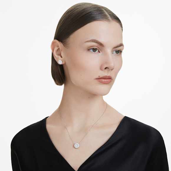 Brincos stud solitário com halo Eternity, Diamantes criados em laboratório 2 ct tw, Modelo redondo, Ouro branco de 14 quilates - Swarovski, 5699845