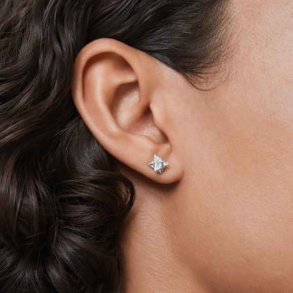 Dextera stud earrings, Round cut, Star, White, Rhodium plated - Swarovski, 5700322