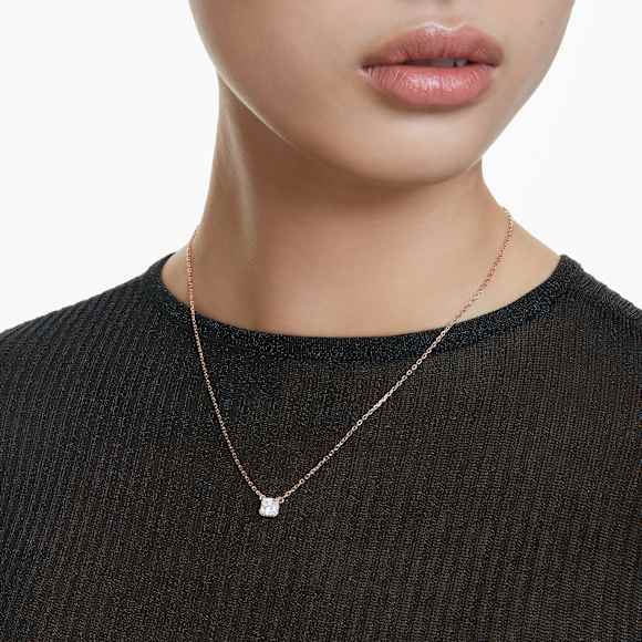 Stilla Attract pendant, Square cut, White, Rose gold-tone plated - Swarovski, 5701904