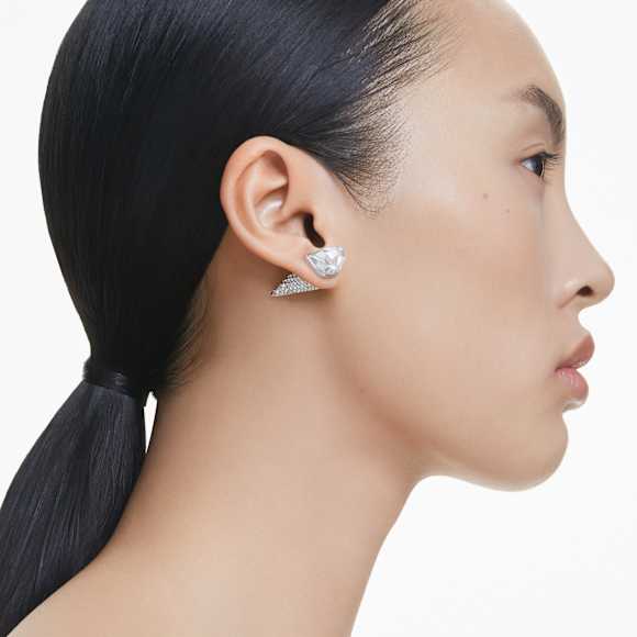 Lucent stud earrings, Pavé, Spike, White, Rhodium plated - Swarovski, 5702789