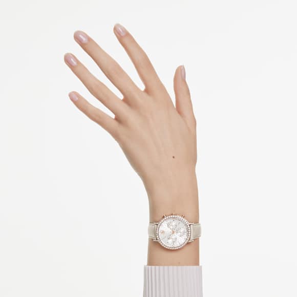 Ročna ura Matrix tennis chrono, Izdelano v Švici, Usnjeni jermen, Bež, Prevleka v rožnato zlatem odtenku - Swarovski, 5702849