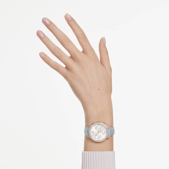 Hodinky Matrix tennis chrono, Vyrobeno ve Švýcarsku, Kožený řemínek, Šedá, Povrchová úprava ve zlatém odstínu Champagne - Swarovski, 5702851