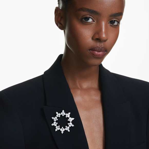 Broche Idyllia, Combinação de lapidações, Floco de neve, Branca, Lacado a ródio - Swarovski, 5705397