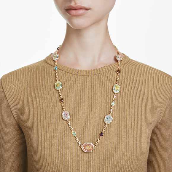 Chroma Dizi Kolye, Sekizgen kesim, Çok renkli, 18k altın rengi yüzey - Swarovski, 5705581