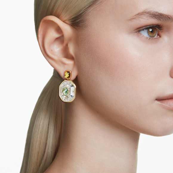 Chroma damla küpeler, Asimetrik tasarım, Sekizgen kesim, Çok renkli, 18k altın rengi yüzey - Swarovski, 5705582