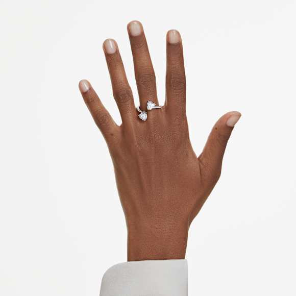 Mesmera open ring, Heart cut, Pavé, White, Rhodium plated | Swarovski