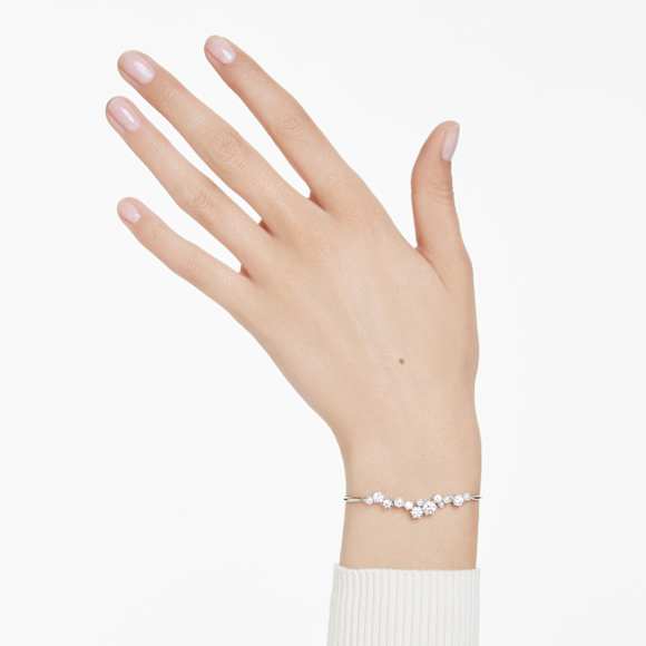 Constella bangle, Crystal pearl, Round cuts, White, Rhodium plated - Swarovski, 5705618