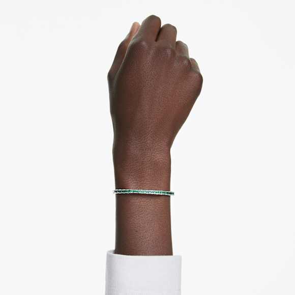 Matrix bangle, Baguette cut, Octagon shape, Green, Rhodium plated - Swarovski, 5705785