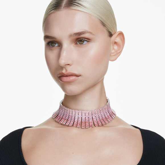 Matrix choker, Baguette cut, Pink, Rhodium plated - Swarovski, 5705800