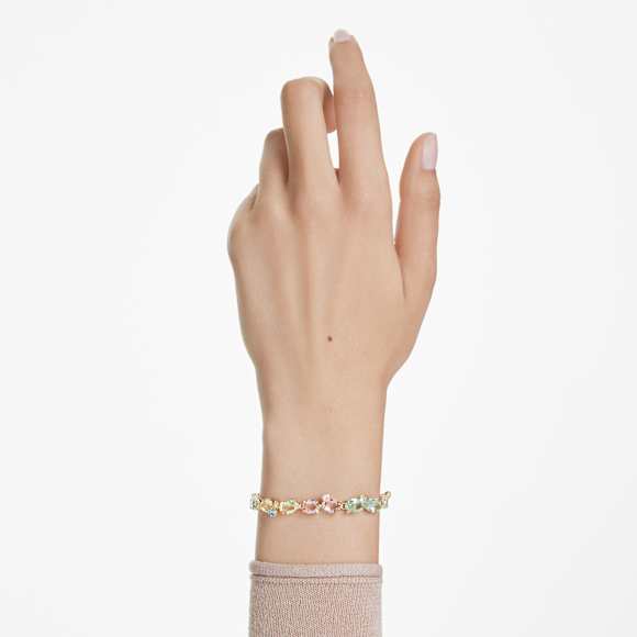 Bracelete Tennis Gema, Combinação de lapidações, Multicor, Lacado a dourado - Swarovski, 5705808