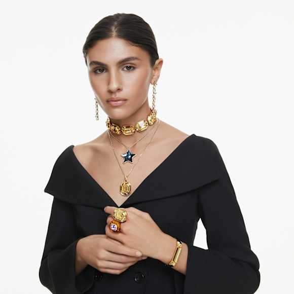 Gema Hängande örhängen, Asymmetrisk design, Blandade slipningar, Långa, Flerfärgade, 18K guldfinish - Swarovski, 5705809