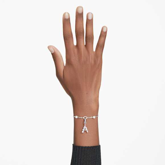 Symbolica charm, A, White, Rhodium plated - Swarovski, 5706333