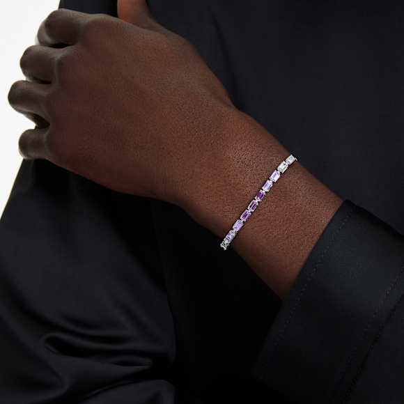 Braccialetto Matrix, Taglio baguette, Viola, Placcato rodio - Swarovski, 5707199