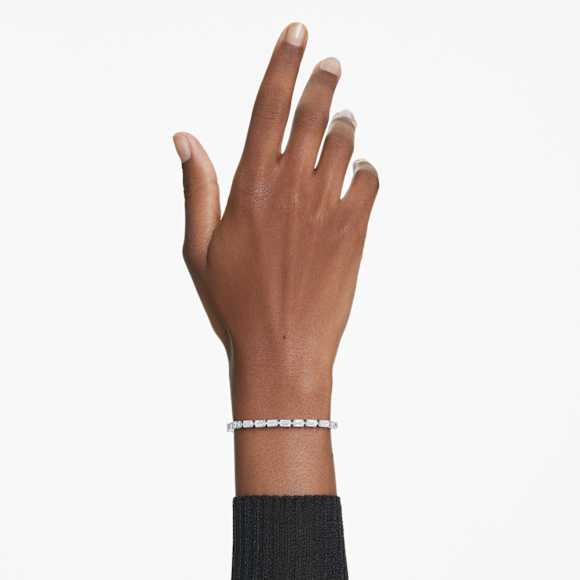 Bracelet Tennis Matrix, Taille baguette, Blanc, Métal rhodié - Swarovski, 5707200