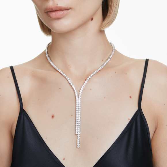 Matrix Y necklace, Round cut, White, Rhodium plated - Swarovski, 5707988
