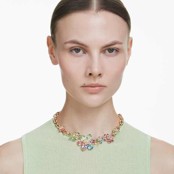 Idyllia Halskette, Verschiedene Schliffe, Blume, Mehrfarbig, Goldlegierungsschicht - Swarovski, 5709030