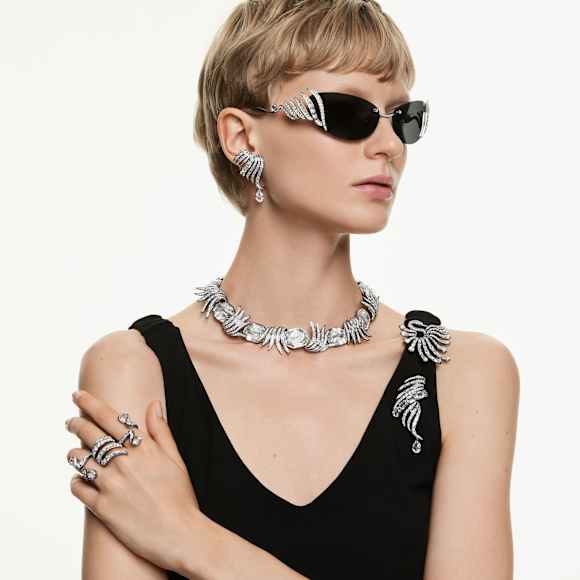 The Vienna Collection 耳廓耳环, 羽毛, 白色, 镀钌 - Swarovski, 5709265