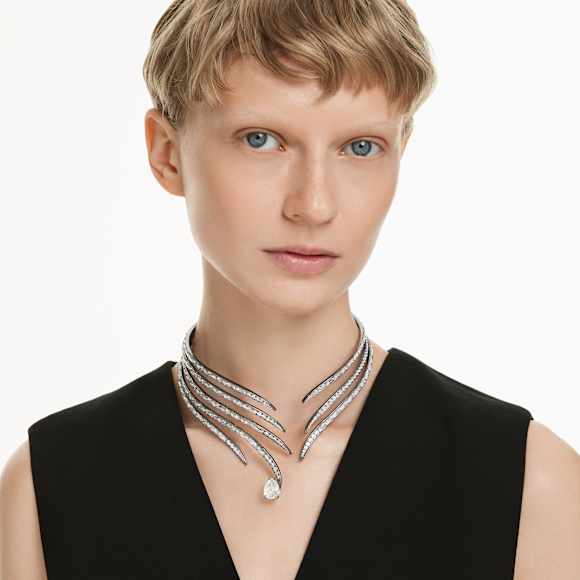 The Vienna Collection 束颈项链, 羽毛, 白色, 镀钌 - Swarovski, 5709270