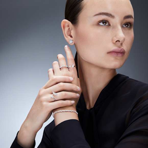 Galaxy 开口戒指, 总重 1.25 克拉培育钻石, 混合造型, 18K 金（白色) - Swarovski, 5709350