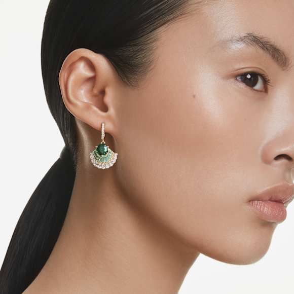Idyllia drop earrings, Mixed cuts, Shell, Green, Gold-tone plated - Swarovski, 5709378
