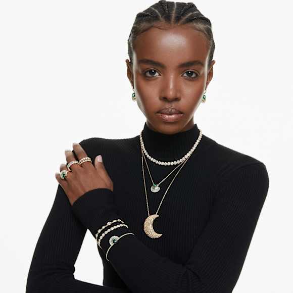 Idyllia csepp alakú fülbevaló, Vegyes metszés, Kagyló, Zöld, Aranytónusú bevonattal - Swarovski, 5709378