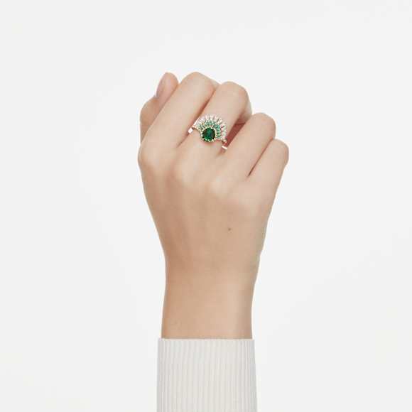 Idyllia ring, Mixed cuts, Shell, Green, Gold-tone plated - Swarovski, 5709380