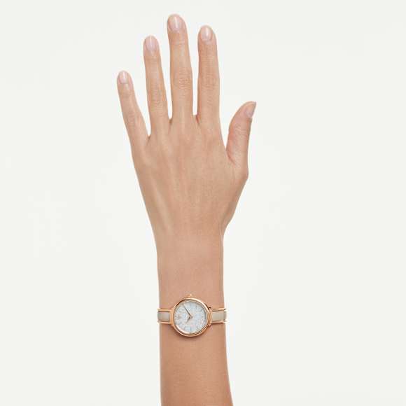 Crystalline bangle horloge, Swiss Made, Metalen armband, Beige, Roségoudkleurige afwerking - Swarovski, 5709814