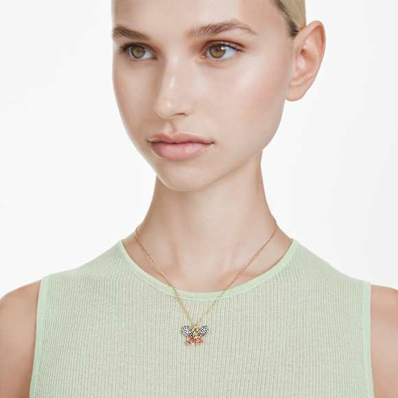 Idyllia medál, Vegyes metszés, Pavé, Pillangó, Többszínű, 18 kt-os aranybevonat - Swarovski, 5709950