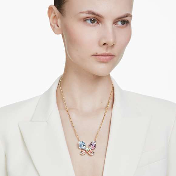 Pendente e spilla Idyllia, Taglio misto, Pavé, Farfalla, Multicolore, Finitura oro 18K - Swarovski, 5709951