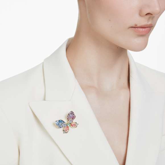 Idyllia 链坠和胸针, 混合切割, 密镶, 蝴蝶, 流光溢彩, 金色饰面 - Swarovski, 5709951