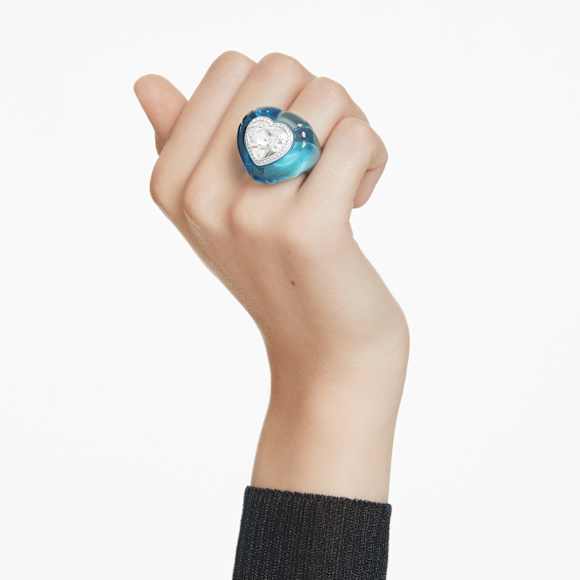 Dulcis cocktail ring, Heart cut, Pavé, Heart, Blue - Swarovski, 5709965