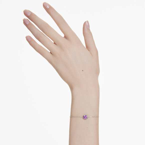 Birthstone bracelet, Square cut, February, Purple, Rhodium plated - Swarovski, 5710519