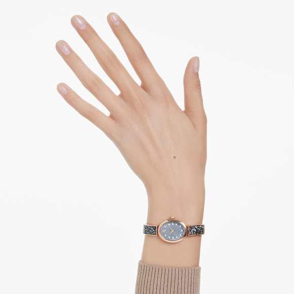 Crystal Rock Oval watch, Swiss Made, Crystal bracelet, Gray, Rose gold-tone finish - Swarovski, 5711695