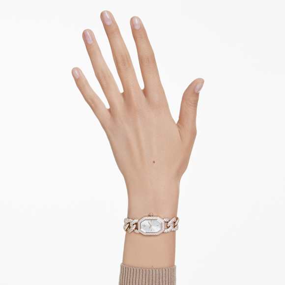 Orologio Dextera Chain, Fabbricato in Svizzera, Bracciale in cristallo, Bianco, Finitura in tonalità champagne dorato - Swarovski, 5711710