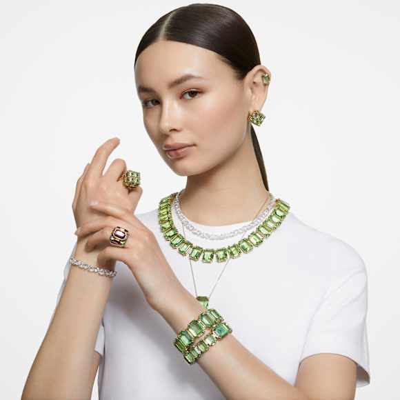 Náhrdelník Millenia, Oversize křišťály, Osmihranný výbrus, Zelená, Povrchová úprava z 18k zlata - Swarovski, 5714396