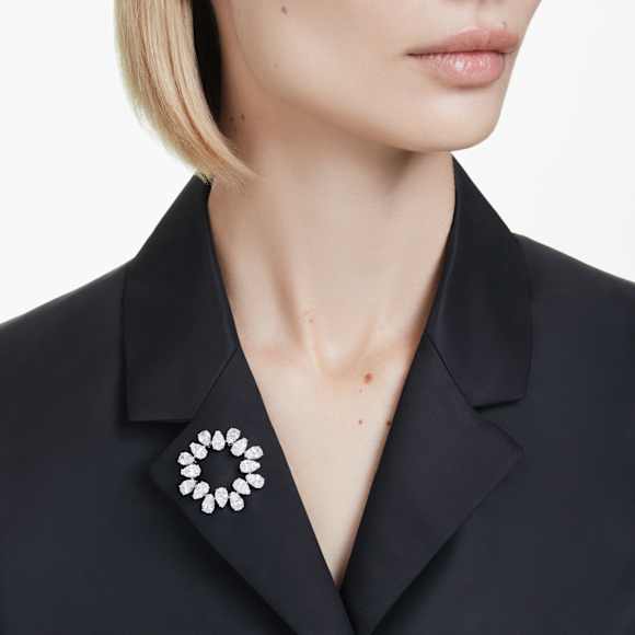 Matrix brooch, Pear cut, White, Rhodium plated - Swarovski, 5714646