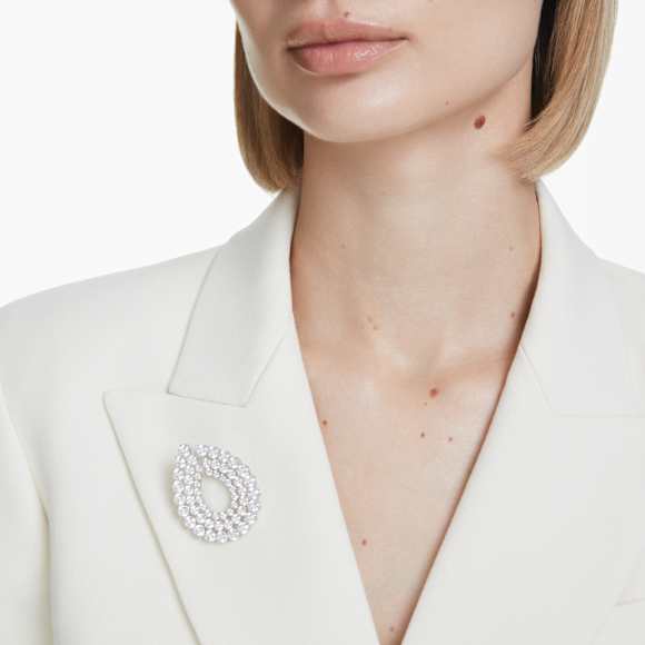 Matrix Brosche, Rundschliff, Weiß, Rhodiniert - Swarovski, 5714648