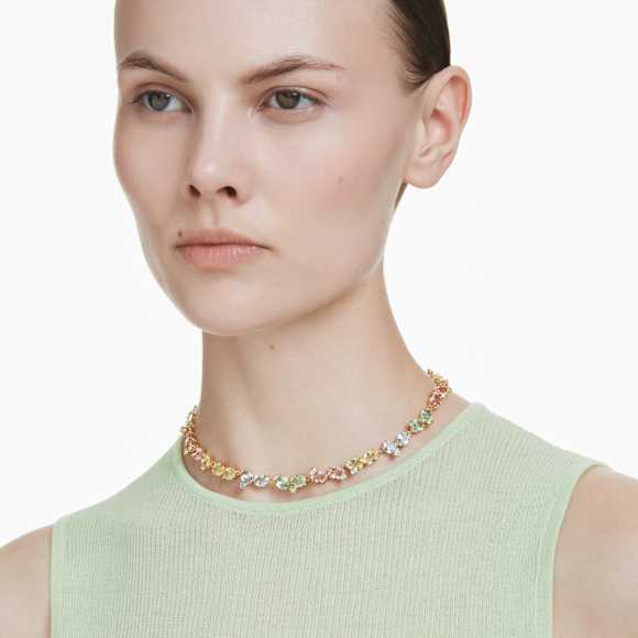 Gema Tennis necklace, Mixed cuts, Multicolored, Gold-tone plated - Swarovski, 5714836