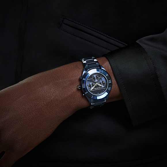 Montre Dextera chrono, 39 mm, Fabriqué en Suisse, Bracelet en métal, Bleues, Finition bleue - Swarovski, 5715457