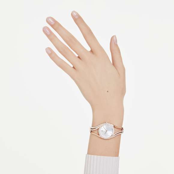 ✨新品未使用Swarovski HyperbolaクロスバングルMサイズ✨ Hyperbola バングルウォッチ, スイス製, ローズゴールドカラー, ローズ