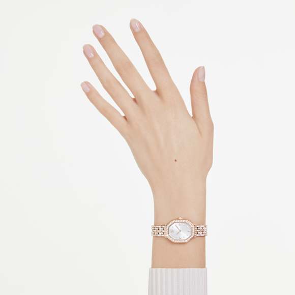 Dextera Octagon watch, Swiss Made, Metal bracelet, Gold tone, Rose gold-tone finish - Swarovski, 5715517