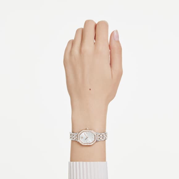 Dextera Octagon watch, Swiss Made, Metal bracelet, Silver Tone, Rose gold-tone finish - Swarovski, 5715521