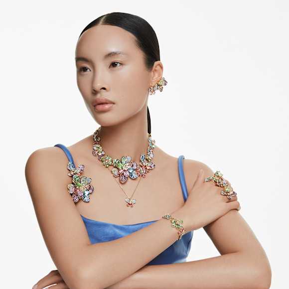 Idyllia necklace, Mixed cuts, Pavé, Flower, Multicolored, Gold-tone plated - Swarovski, 5717157