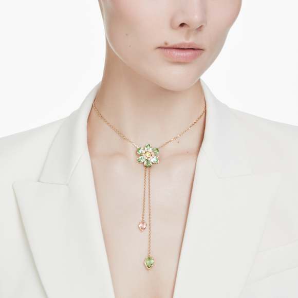 Idyllia Y pendant, Mixed cuts, Flower, Multicolored, Gold-tone plated - Swarovski, 5717158