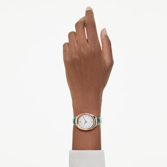 Imber 手錶, 瑞士製造, 真皮錶帶, 綠色, 玫瑰金色潤飾 - Swarovski, 5717536