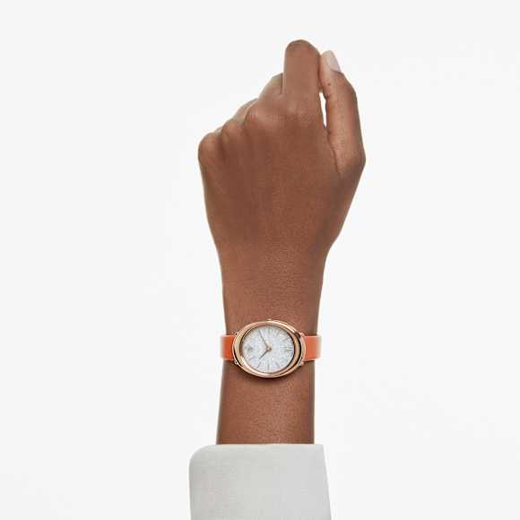 Imber Klocka, Tillverkad i Schweiz, Läderrem, Orange, Roséguldfärgad finish - Swarovski, 5717543