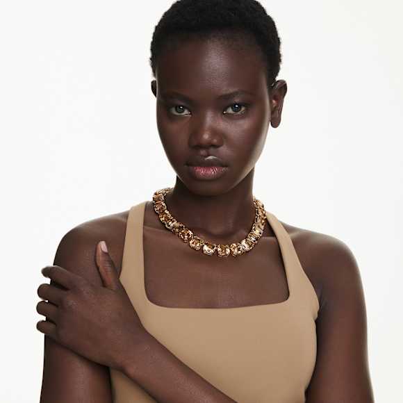 Millenia Tennis necklace, Octagon cut, Caramel, Gold-tone plated - Swarovski, 5718357