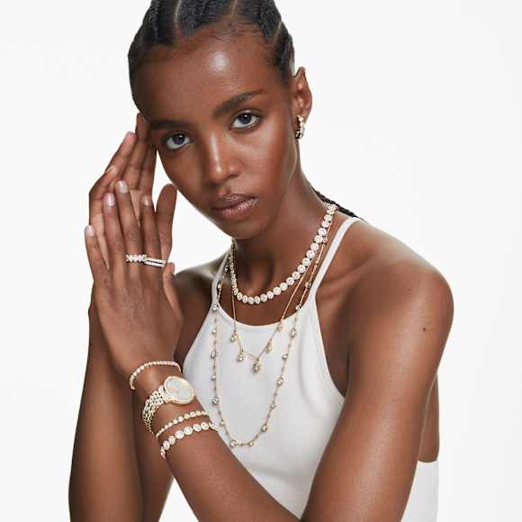 Una Angelic Tennis necklace, Round cut, White, Gold-tone plated - Swarovski, 5720505